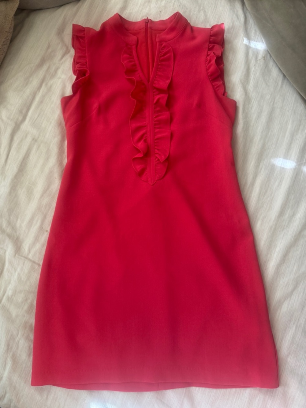 Vince Camuto Coral Ruffle-Front Sleeveless Mini Dress